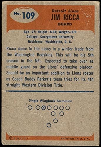 1955 Боуман # 109 Джим Рикка Детройт Лайънс (Футболна карта) ФЕЙР Лайънс Джорджтаун