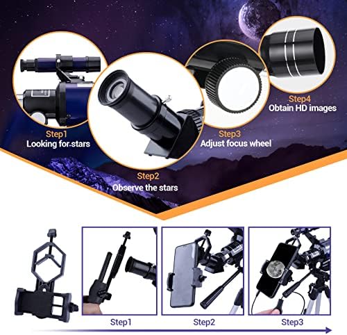 Телескоп BEBANG за деца и възрастни - Телескоп-рефрактор с отвор 70 мм и на 300 мм за Начинаещи Астрономи, Астрономически Подаръци за