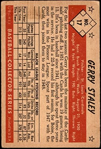1953 Боуман # 17 Джери Стейли Сейнт Луис Кардиналс (Бейзболна картичка) VG Кардиналите