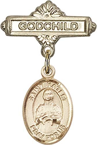 Детски икона Jewels Мания за талисман на Свети Катери и игла за икона Кръщелник | Детски иконата със златен пълнеж с талисман