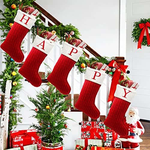 Коледни Чорапи ZOEA 20 инча с Инициали, Възли Коледни Чорапи с Големи Бродирани Буква, за Украса на семейни празници и Коледа подарък (H,