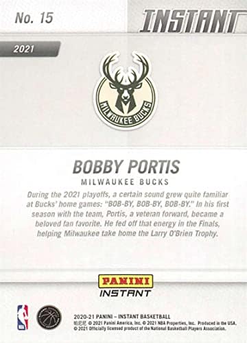 Шампиони на НБА Панини 2021 Милуоки Бъкс №15 Боби Portis с официална баскетболна карта НБА Лари о ' Брайън Trophy, посветена на чемпионскому сезон на Долар в суров вид (NM или ?