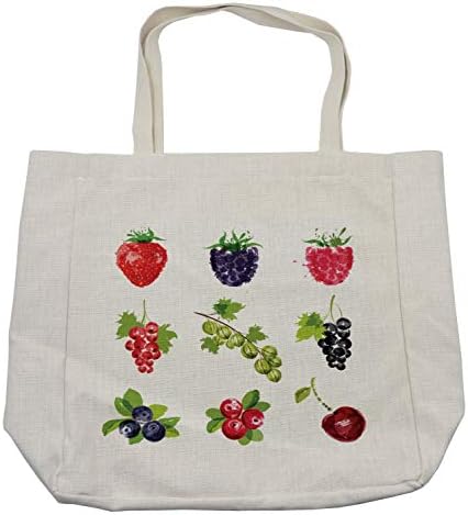 Пазарска чанта за плодове Ambesonne, Селскостопански Модел Плодове на летния сезон в стил цифров акварельной живопис, Дългогодишна Множество чанта за продукти, плажа и