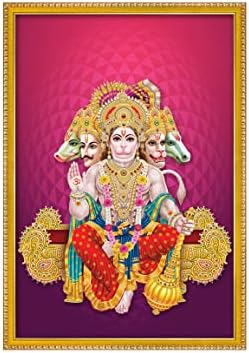 999Store Принт Панчмукхи Хануман с рамка – Печат на плакат за декор на храм – Печат в рамката за декор Мандира – 11 x 8' Плакат Хануман