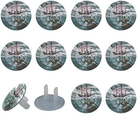 Капачки за контакти (24 опаковки) Защитни Капачки за Электрозащиты, Капачки за Ключове за дома - Карикатура Морска Октопод, Чудовище, боен Кораб