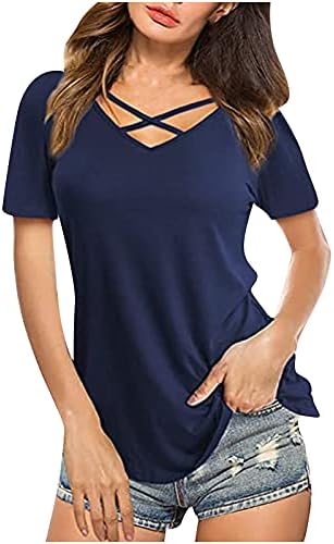 Дамски Тениски с къс ръкав и V-образно деколте, Секси тениска с V-образно деколте и кръгла яка, Модерна тениска с къс ръкав, Блуза, Ежедневни