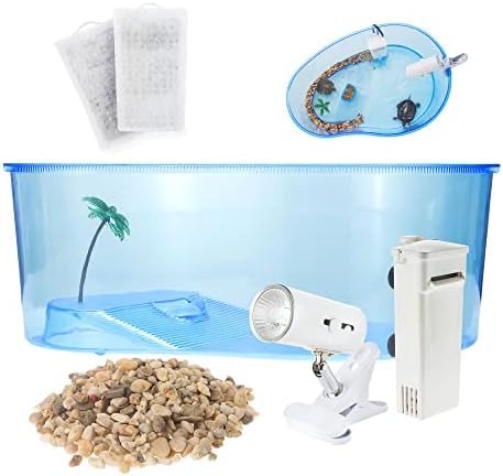 Комплект за аквариум с костенурки - Стартов аквариум за костенурки и аксесоари за терариум, включително Малка филтър, Слънчева лампа,