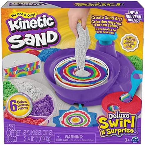 Кинетичната пясък, Луксозен игри набор от Завъртете N' Surprise, 2,5 кг игра на пясъка (червено, синьо, зелено, жълто, бяло и