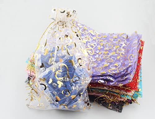 8x12 см 100 Опаковки, Торби с завязками смесени цветове От Органза, Подарък торбичка За бижута, торбичка за бонбони, Многоцветни