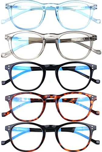 Henotin 5-Pack Очила за четене с Блокиране на Синя Светлина за Жените И Мъжете, Леки Компютърни Ридеры с Пружинным тръба