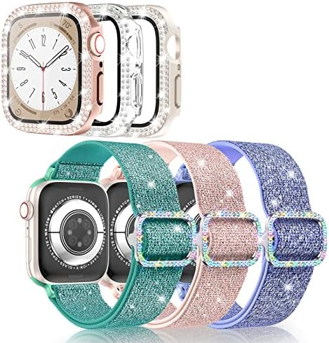 Комплект женски ремъците и седалките LETOID Apple Watch, съвместим само с iWatch 41 мм, 3 опаковки Еластичен нейлонового спортна каишка-линия