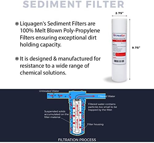 LiquaGen - Годишен набор от сменяеми филтри за 4-стъпални стандартни системи RO / DI (Утайка, въглерод и усвояването) | за 0 ТОНА вода | Обратна