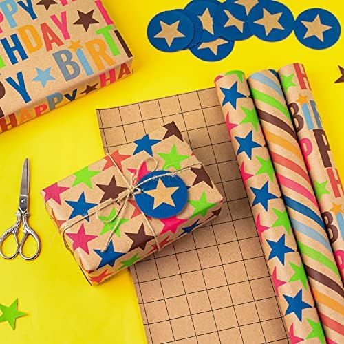 Ролки амбалажна хартия BIOBROWN с бирками и коноп конци -Проекти за рожден Ден, празник, опаковки за душата на детето - 3 ролка -