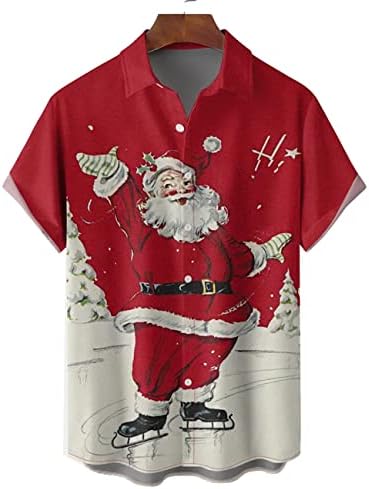 Hodaweisolp Мъжки Коледни Ризи на Хелоуин, Риза с копчета с принтом Дядо Коледа, Риза за Боулинг с Къс Ръкав