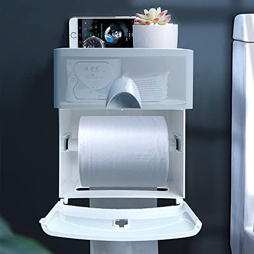 Кутия за притежателя на тоалетна хартия, с чекмедже, Водоустойчив държач за тоалетна хартия с рафтове за съхранение и капак.