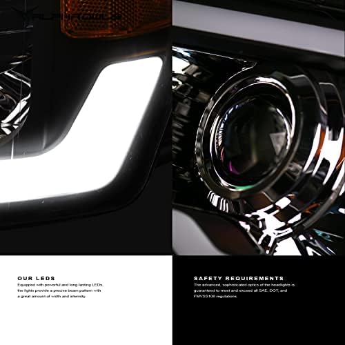 Кристални фарове Alpha Owls 8709634 с бяла led ленти осветление - черен кехлибар идеален за GMC Sierra 2007-2013 година на издаване 1500/2007-2014 2500 3500 Модели с халогенни лампи с висока разд
