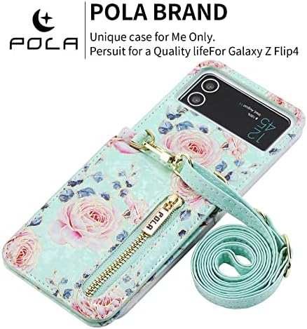XIMAND за Samsung Galaxy Z, флип калъф-портфейл с флорални държач за кредитни карти 3-5 Г, чантата през рамо с розови петна, цвете поставка за жени, сладък и очарователен.(Бял)