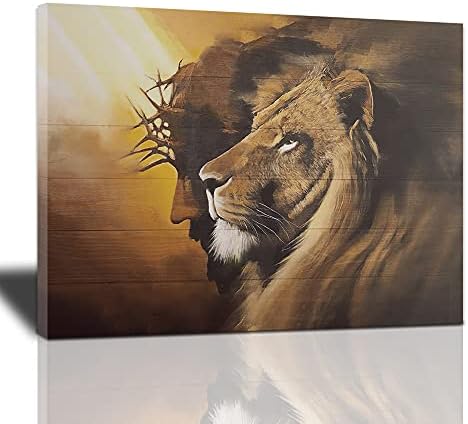 Исус и Лъв Платно монтаж на стена арт Картини на Исус на стената на Кристиан Лъв и Бог Стенен Декор Плакат Лъвът на Юда Религиозната