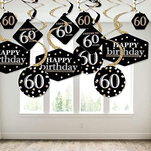 Big Dot of Happiness За възрастни на 60-ия рожден ден - Златен - Комплект за украса на парти по случай рождения Ден - Завитушки, вещи от