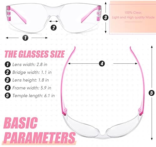 Weewooday 48 Бр. Защитни Очила One Size Предпазни Очила за Защита на очите с Прозрачни Защитни лещи за Работна Лаборатория (Прозрачни, Розово)