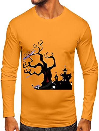 XXBR Върховете на Хелоуин за мъже, Ежедневни Празнична тениска с Принтом Haunted house с Дълъг Ръкав, Новост, Приталенная