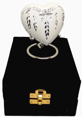 Класическа урна–сувенир във формата на сърце Akanksha Arts за човешкия пръст - с Кутията и стойката - Ярко Бял цвят с диамантена