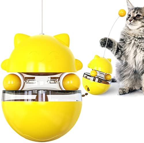 Многофункционален диспенсер за котешки храна MOSHOU с тизером, подвижни интерактивна играчка с лъжичка-неваляшкой за котки, интегрирующей бавна къщичка, играчки за о