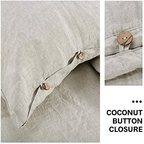 Комплект пододеяльников Simple & Opulence от лен, Дышащее спално бельо от белгийски лен, 3 предмет, Размер King Size-104 x 92 (1 Стеганое одеало + 2 калъфки за възглавници) с кокос и за