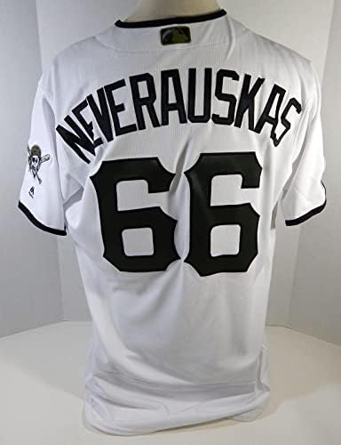2019 Pittsburgh Pirates Довидаса Невераускаса 66 Освободена игра В Бяла Тениска Дър 150 - Използваните В играта Тениски MLB