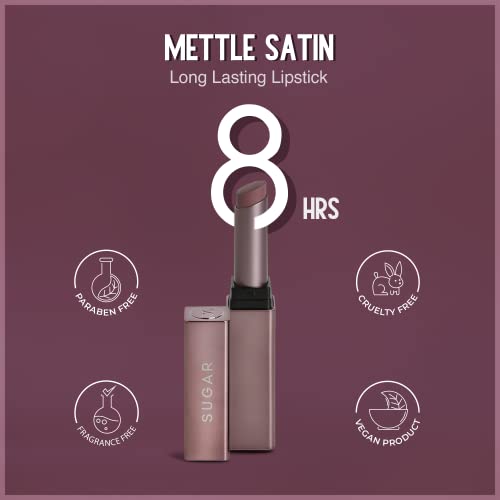 Червило SUGAR Cosmetics Mettle Satin Lipstick07 Габриела (Мек Прашен Нюд / Телесно-розов) Супер овлажнява, изглажда фини бръчки