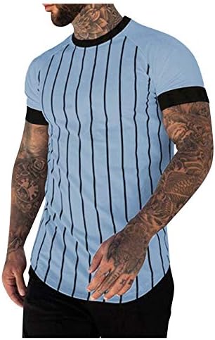 Мъжки Ежедневни Тениска NEARTIME С кръгло деколте в Ивицата Топ С Къс Ръкав, Облегающая Тениска За Тренировка на мускулите В Залата