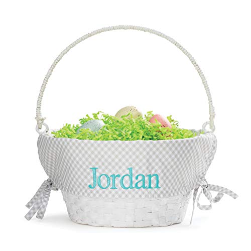 Персонални кошница с великденски яйца с писалка и Потребителското име | Втулки за Великденски кошници от сиви клетки | Бяла кошница | Тъкани