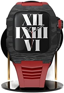 Комплект модификация часа AEMALL от въглеродни влакна за Apple Watch 7 с корпус от въглеродни влакна, 45 мм, за 6 SE 5 4 с каишка от фторуглерода 44 мм Richard (Цвят: фотохромный, разме