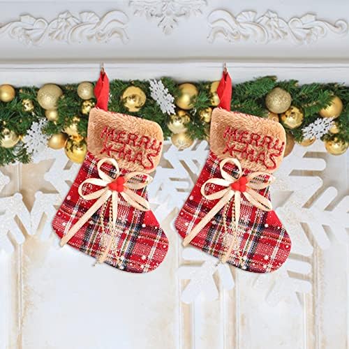 Коледна Украса Червен Кант Нетъкан Коледни Чорапи, Коледни Подаръци за Окачване Коледна Елха Дамски Чорапогащи