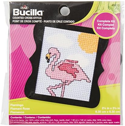 Мини комплект за начинаещи Bucilla с 3-Инчов Пластмасова рамка, Flamingo