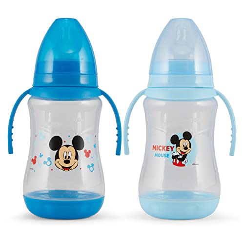 Бебешки бутилки Disney 2 пакета по 10 грама с щампи на герои и цветни капаци с двойна дръжка - не съдържат бисфенол А и са лесни