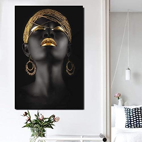 Стенно Изкуство Афроамериканское Изкуство Стенен Декор Платно Стенно Изкуство Оригинален Дизайн Поп Златни обеци, колие