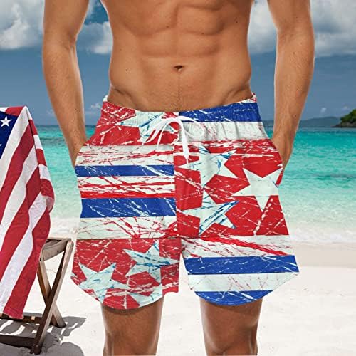 Мъжки Плажни Шорти Летни Ежедневни Панталони с Еластичен Колан и Принтом Хартата на САЩ 4 юли, Забавни Спортни Плажни Къси Панталони