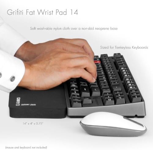 Тампон за китката GRIFITI Fat 14, 4x14x0,75 Инча, Поставка за китките на клавиатурата, за механични и слот клавиатури без клавиши (Черен Найлон)