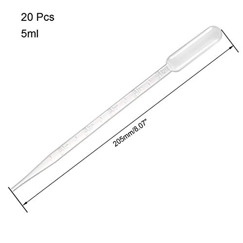 uxcell 20 Броя Пластмасови за Еднократна употреба Пипета 5 мл, Прозрачни Степен Пипета за Пренасяне, Дължина 205 мм, Краен