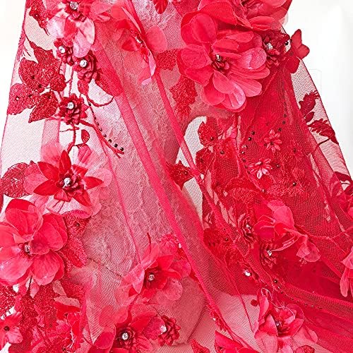 Изискана Червена Сватбена Лейси Плат, се Продава за 1 Ярду, Расшитое Кристали Дантела, Тюл, 3D Цвете Бродерия, Сватбена