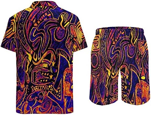Psychedelic Wonderland Мъжки Хавайски Комплект от 2 теми, Ризи с къс ръкав Копчета, Плажни Панталони на Свободния Намаляване, Тениски, Спортен Костюм