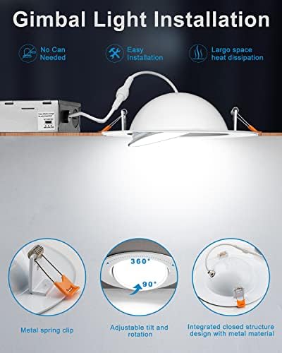16 Опаковки 4-инчов led вградените лампи с шарнирно на стена 360 ° + 90 °, Регулируема Посока тавана лампа, 4 инча, 3000 К / 4000