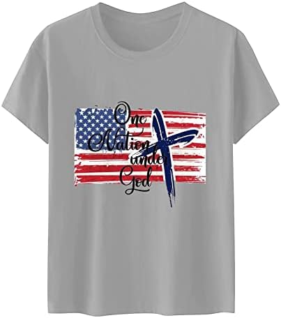 Ризи за Късна закуска в почивка за Момичета с Къс ръкав и 1/2 Кръгло Деколте, Графични Блузи Свободно Намаляване с изображение на Знамето на САЩ, Ризи Женски OW