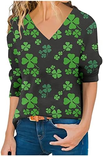 Забавна Тениска St Pat ' s Paddy Patrick с V-образно деколте Дамски Блуза с дълги ръкави и Закаткой, Ирландският Риза с принтом Централи, Отгоре с Детелина