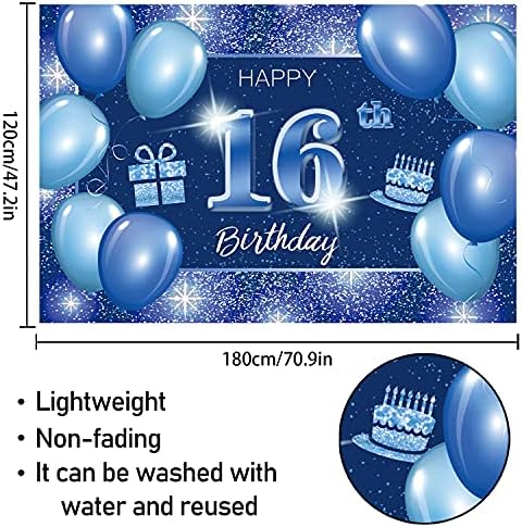 От 16–Ти Рожден Ден на Фона на Банер Декор в Синята Точка С Пайети 16 Години Тематична Украса за Парти в чест на рождения Ден на за Момчета