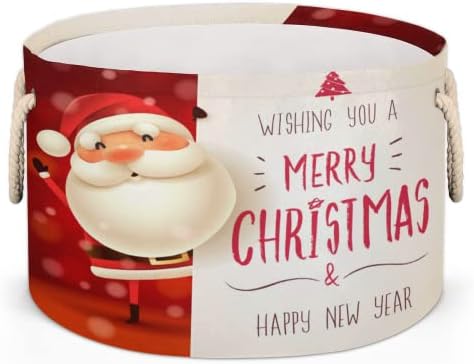 Поздравителна Коледна Картичка Дядо коледа-Големи Кръгли Кошници за съхранение, Кошница за дрехи с дръжки, Кошница за съхранение на Завивки,