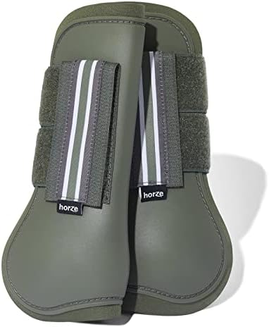 Сухожильные обувки HORZE Adepto с отворена предна част | Издръжлив корпус с неопреновой подплата - Beetle Каки - Зелен - Horse