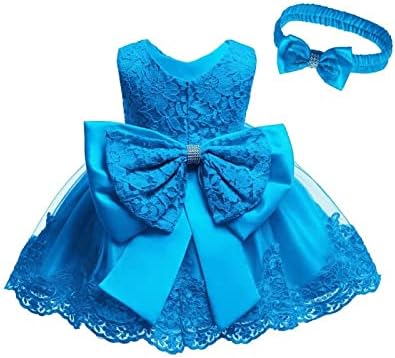 KAGAYD/принцеса Рокля за момичета, рокля на принцеса свързани с лък за малки момичета, Сватбена Вечерна рокля-пакет + превръзка на главата, Комплект дрехи (синьо небе, 5-