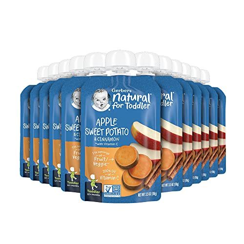Пакети за детски храни Gerber, за деца от 12 месеца, Ябълков сладки картофи, 3,5 грама (опаковка от 12 броя)